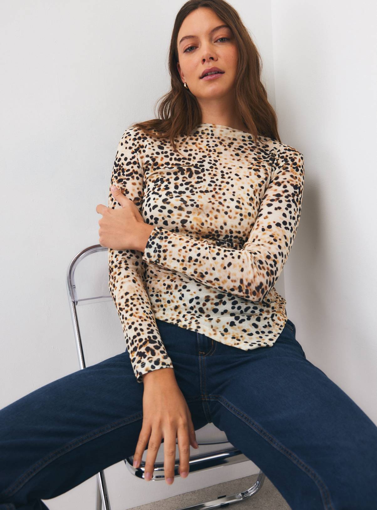 Printed Mesh Long Sleeve Top M - Image 1